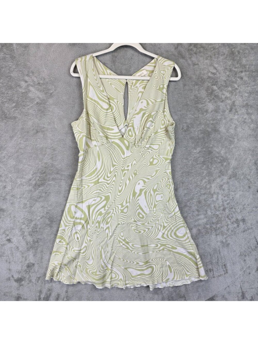 Roark Dress Womens L Green Geometric V Neck Sleeveless Fit & Flare Mini Sundress